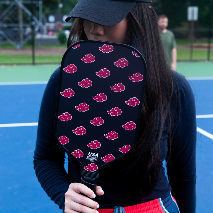 Pickleball Player holding Carbon Fiber Anime Akatsuki Champ Pickleball Paddle with red clouds design - TokyoPaddlesChamp - Akatsxki - TokyoPaddles