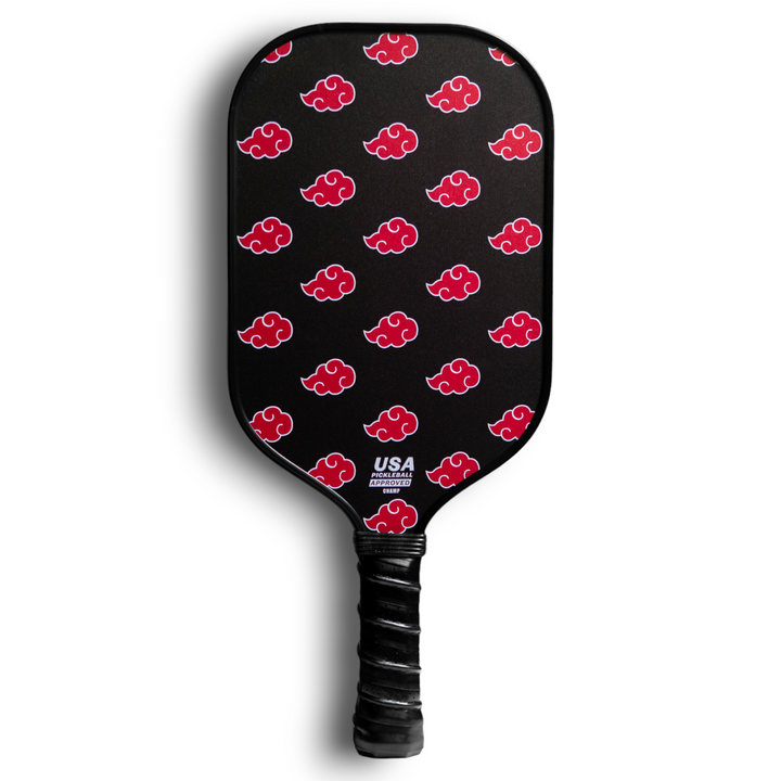 Front-facing Champ Akatsuki Carbon Fiber Pickleball Paddle with red clouds Akatsuki design - TokyoPaddles